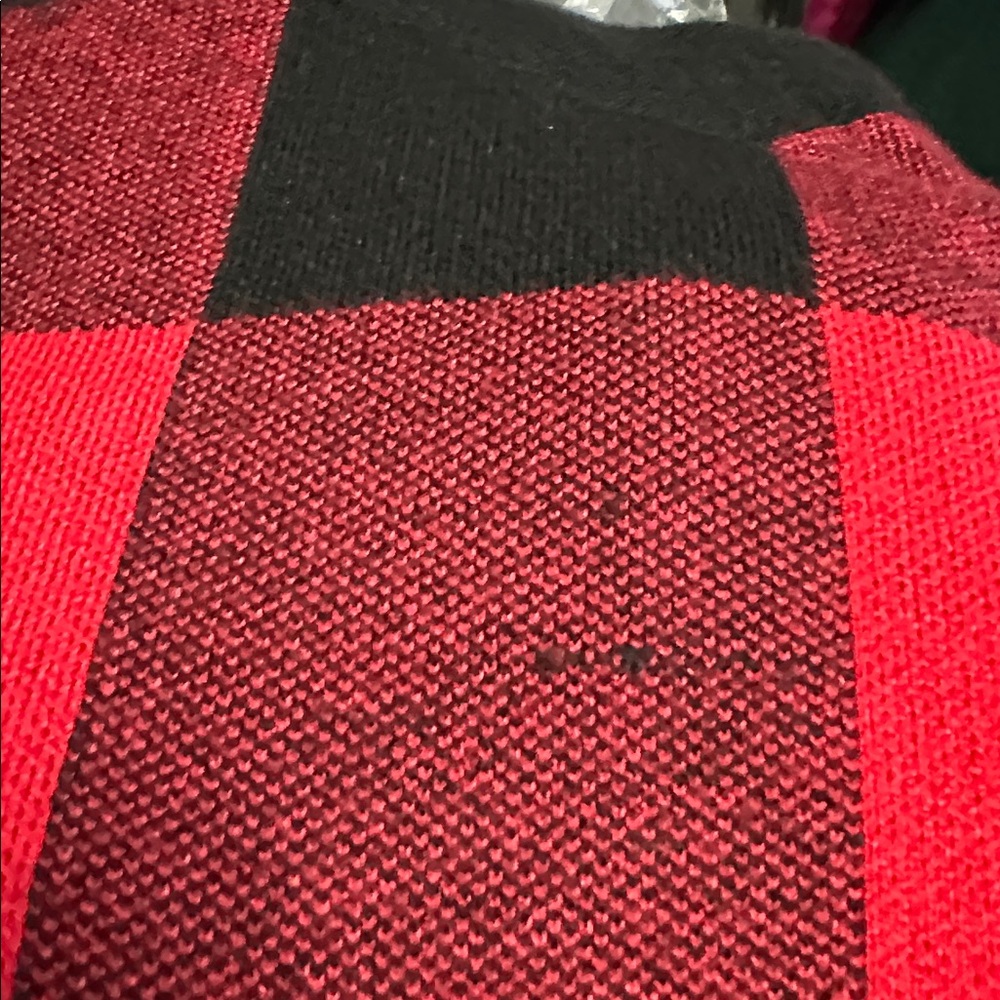 Tommy Bahama Red and Black Checkered Cardigan with Crystal Buttons EUC-XS - Picture 6 of 7